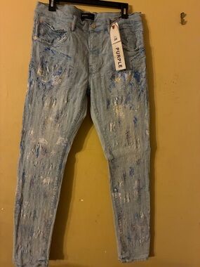 Ralph Lauren Purple Label Light Blue Paint-Splatter Skinny Jeans
